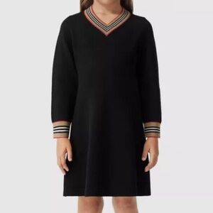 Like New, BURBERRY ICON STRIPE DETAIL WOOL BLEND DRESS W XS/G 10Y
